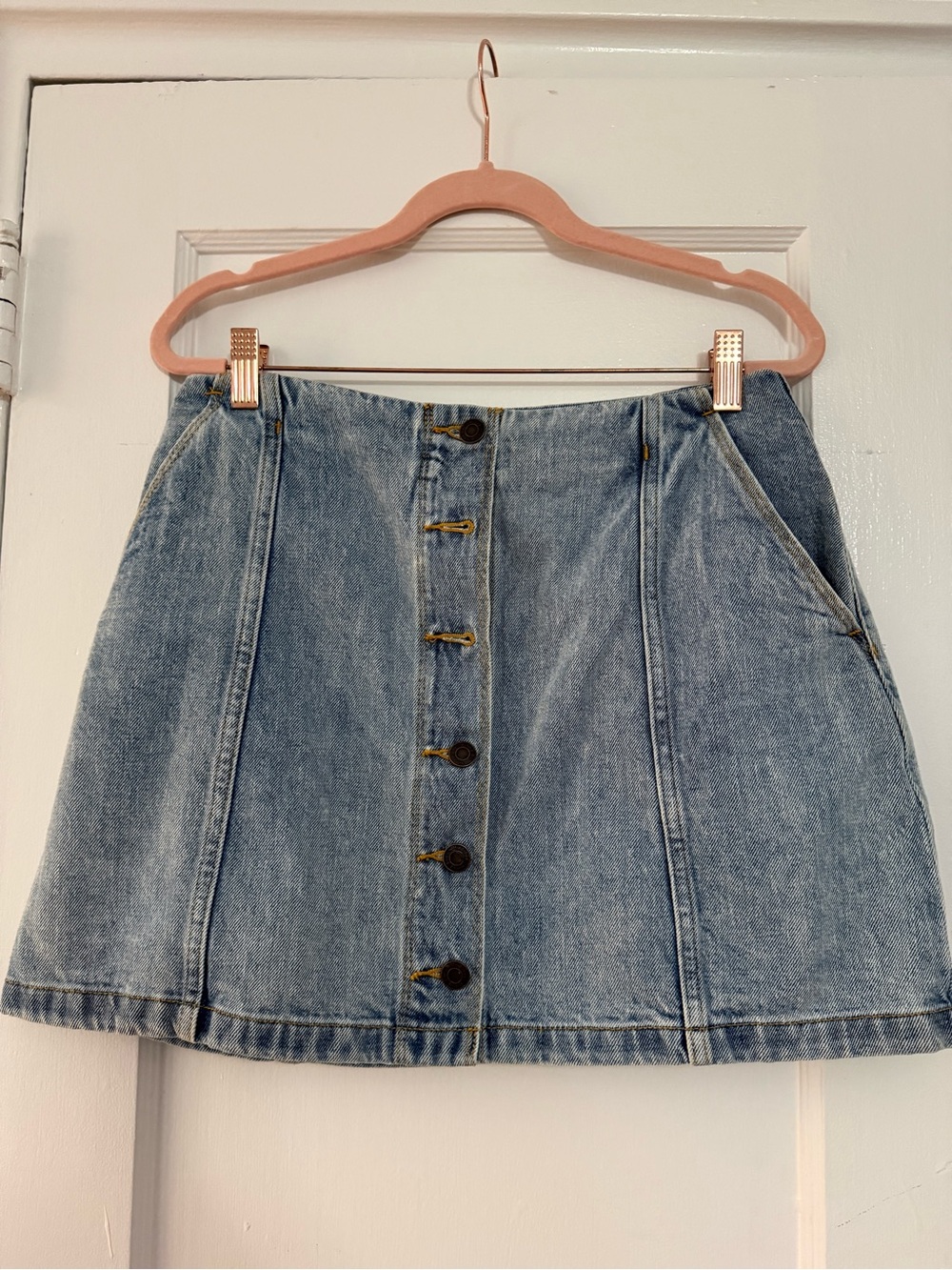 Wilfred Light Blue Button-Front Denim Mini Skirt